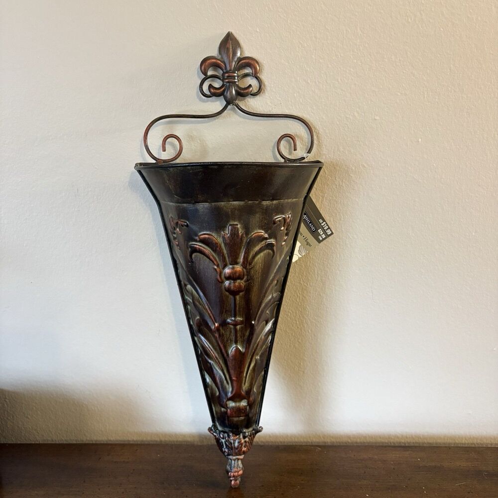 Ashland Metal Scroll Indoor Outdoor Wall Cone Hanging Planter 18" Brushed Copper